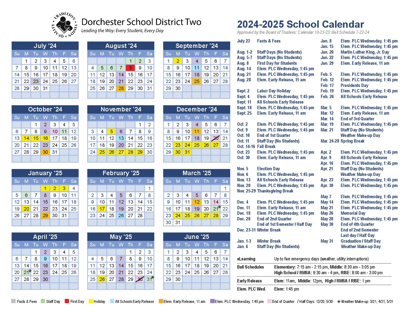 Dorchester School District 2 Calendar 20242025 in PDF