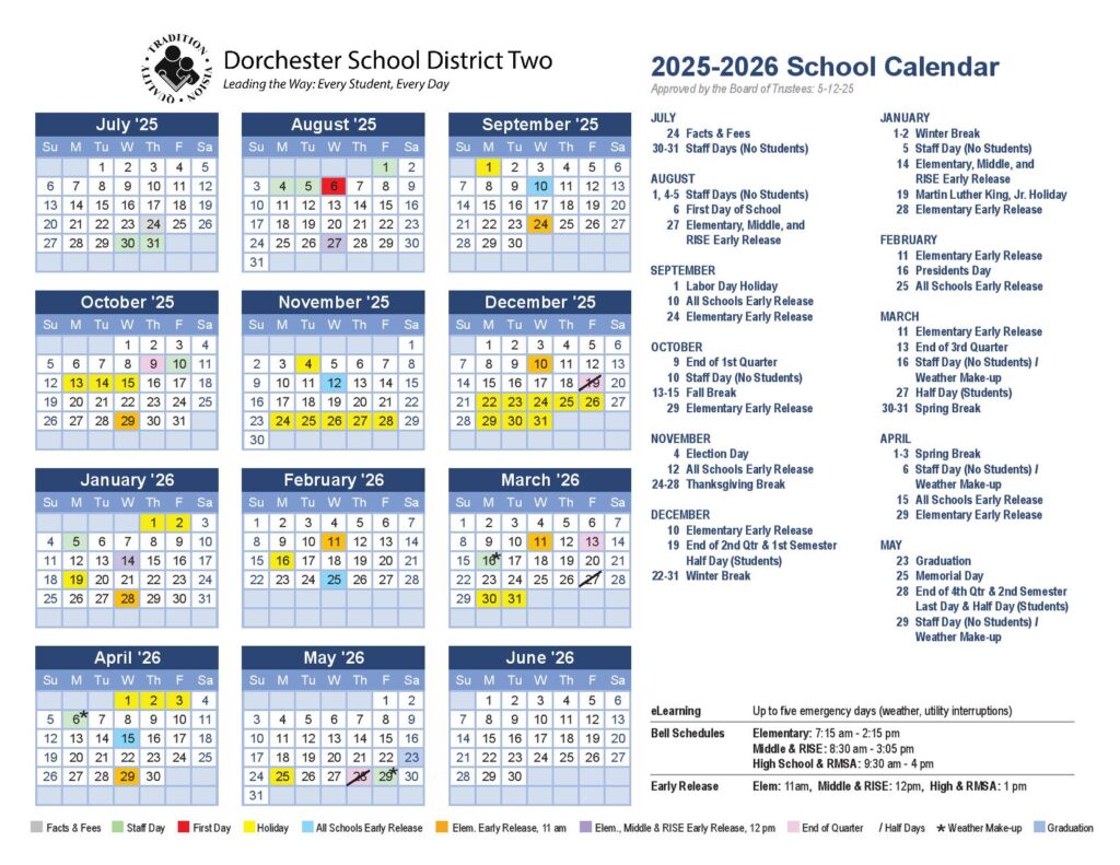 Dorchester School District 2 Calendar 2025-2026