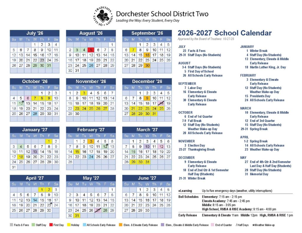Dorchester School District 2 Calendar 2026-2027