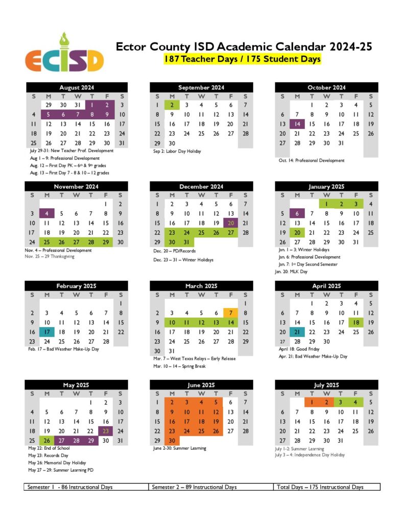 Ector County Independent School District Calendar