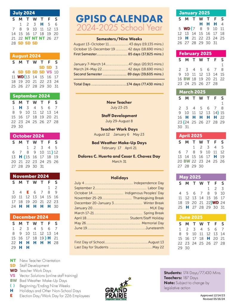 Grand Prairie Independent School District Calendar