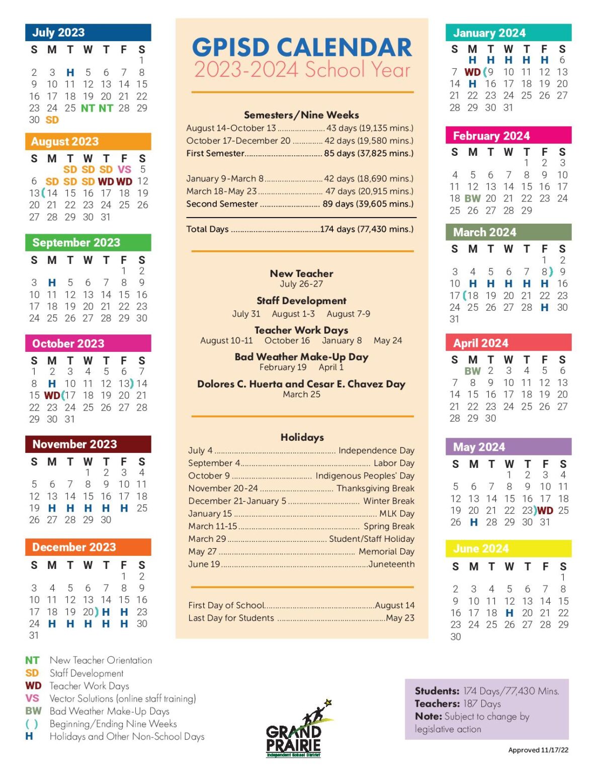 Grand Prairie Independent School District Calendar 20232024 School