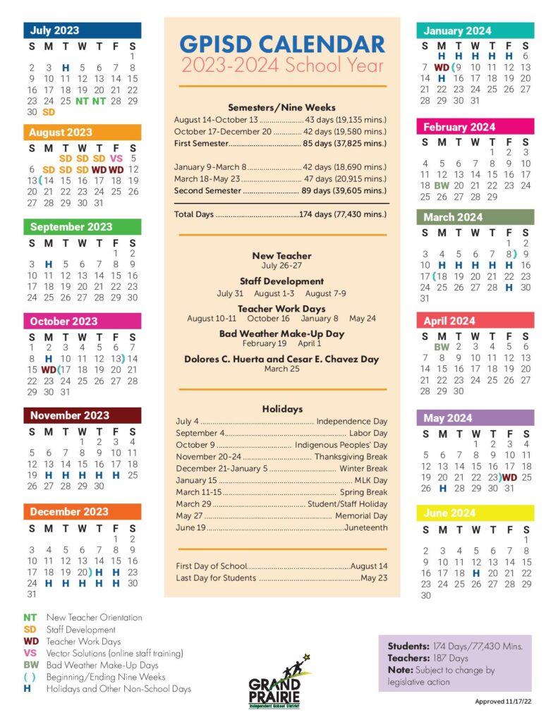 Grand Prairie Independent School District Calendar