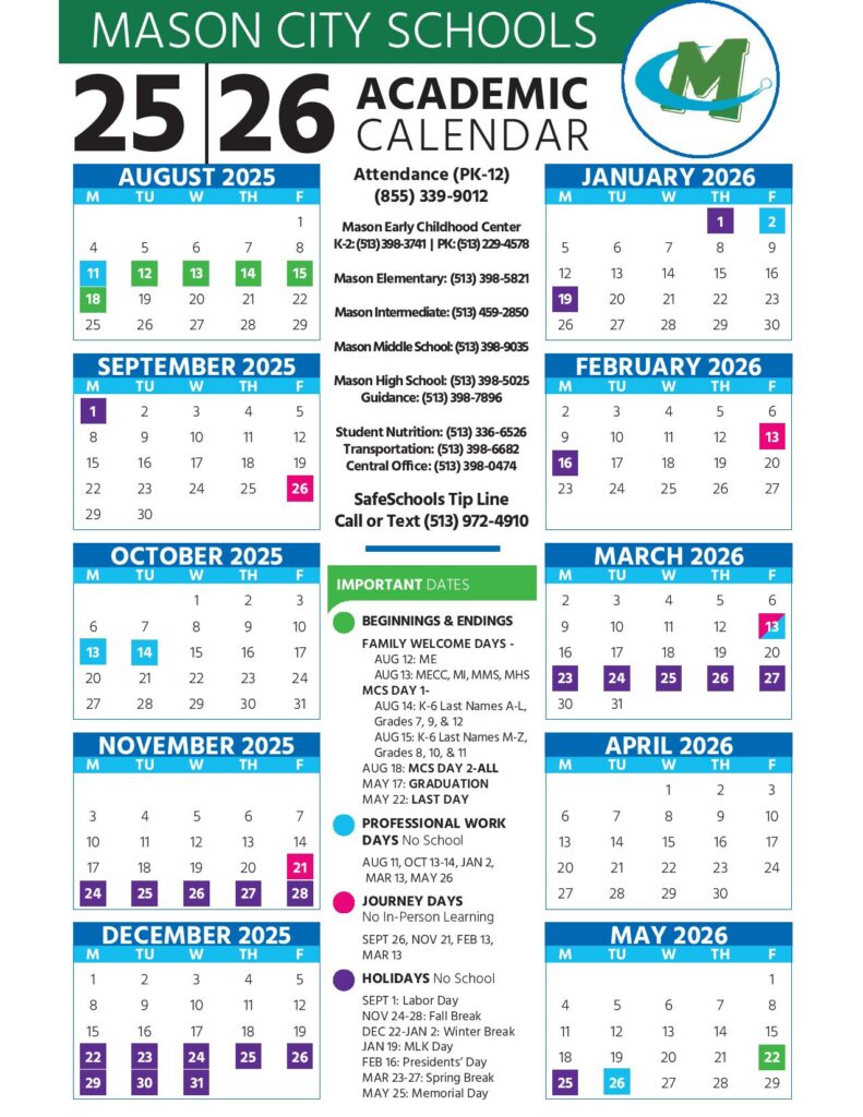 Mason City Schools Calendar 2025-2026