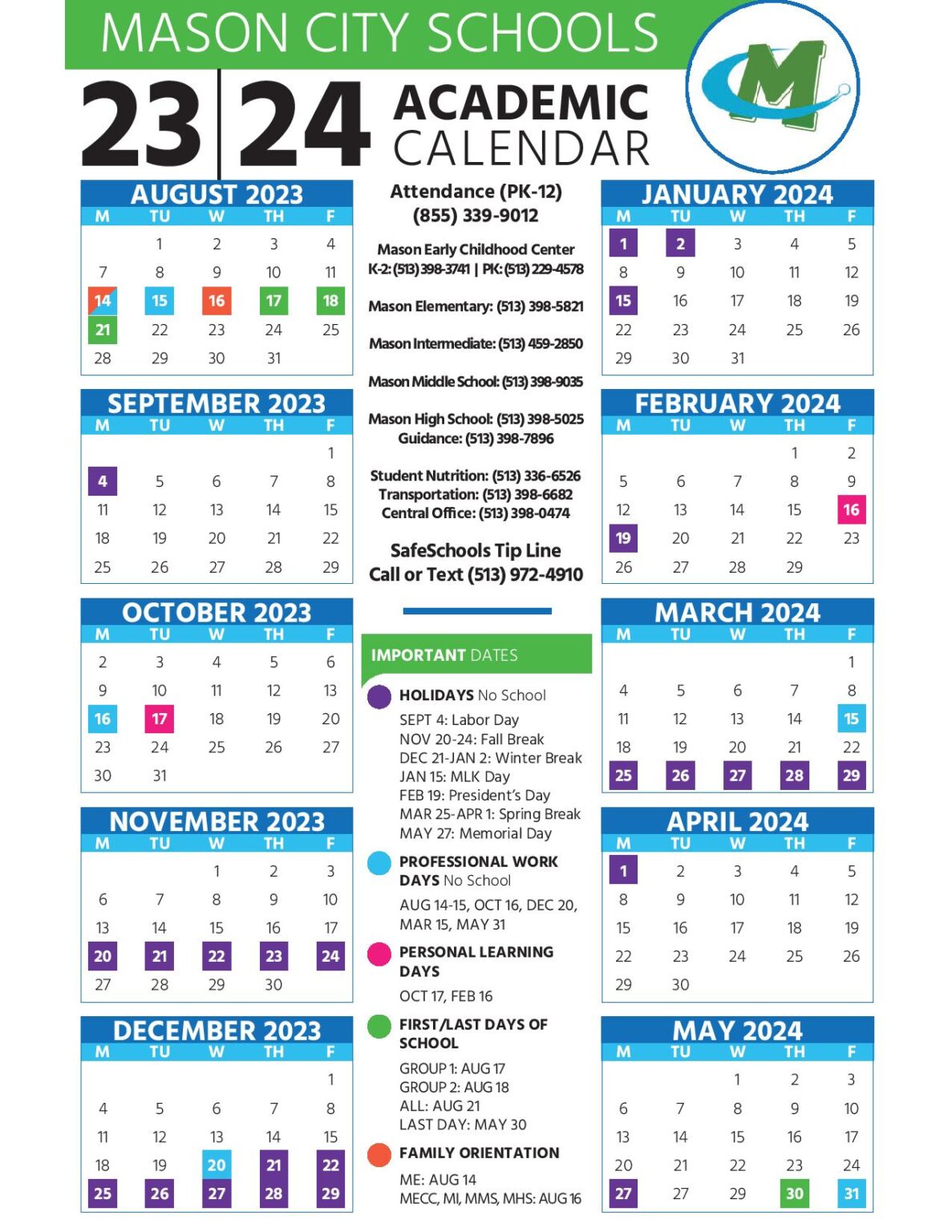 Mason City Schools Calendar 20232024 in PDF School Calendar Info