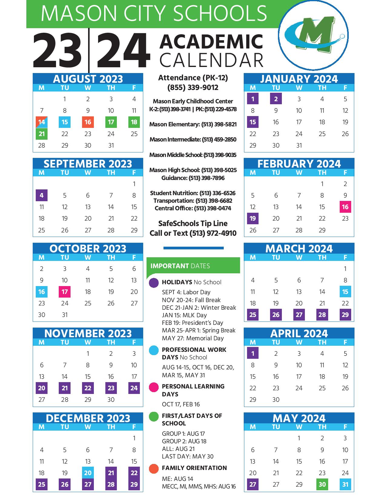 Mason City Schools Calendar 20232024 in PDF