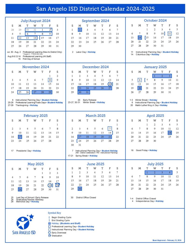 San Angelo School Calendar 2025