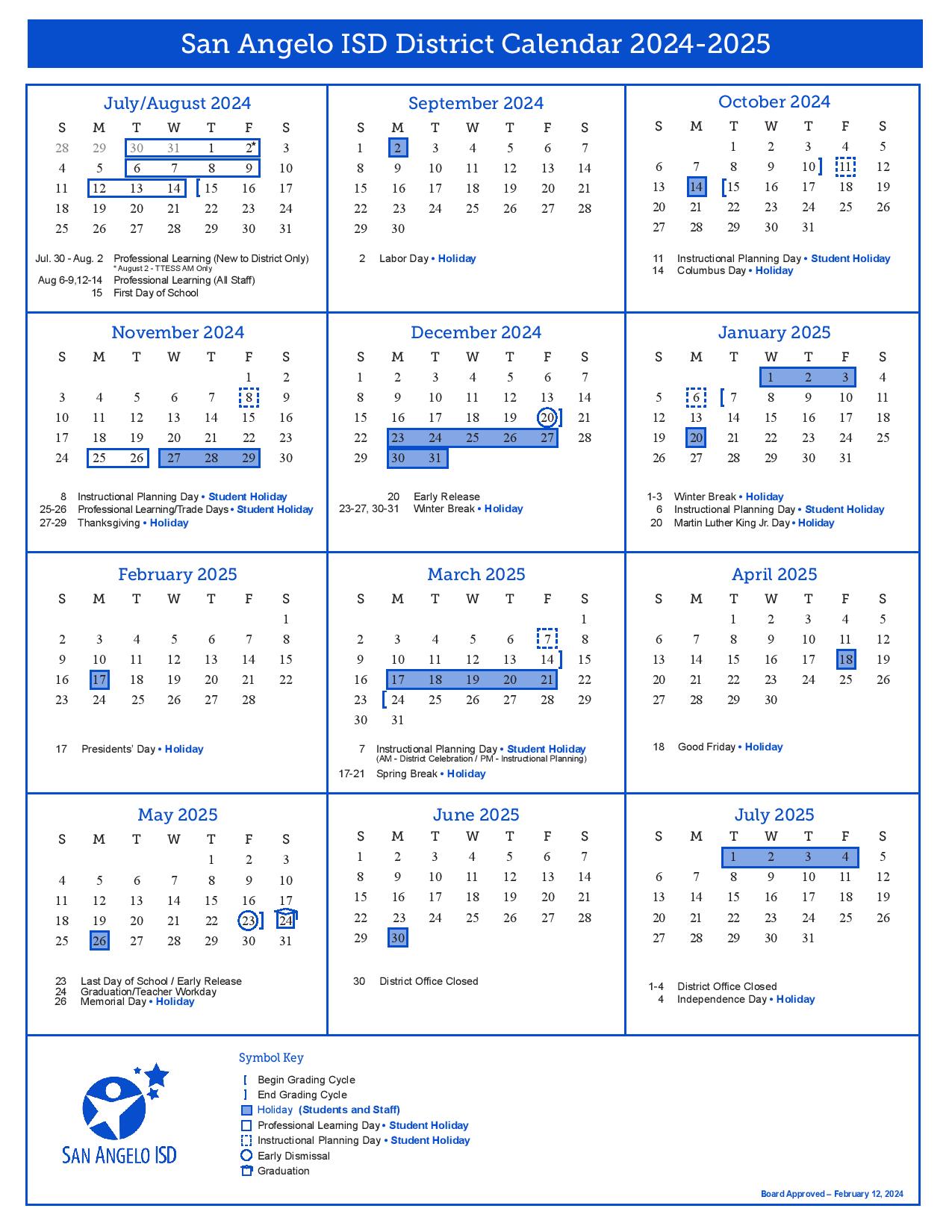 San Angelo Independent School District Calendar 20242025