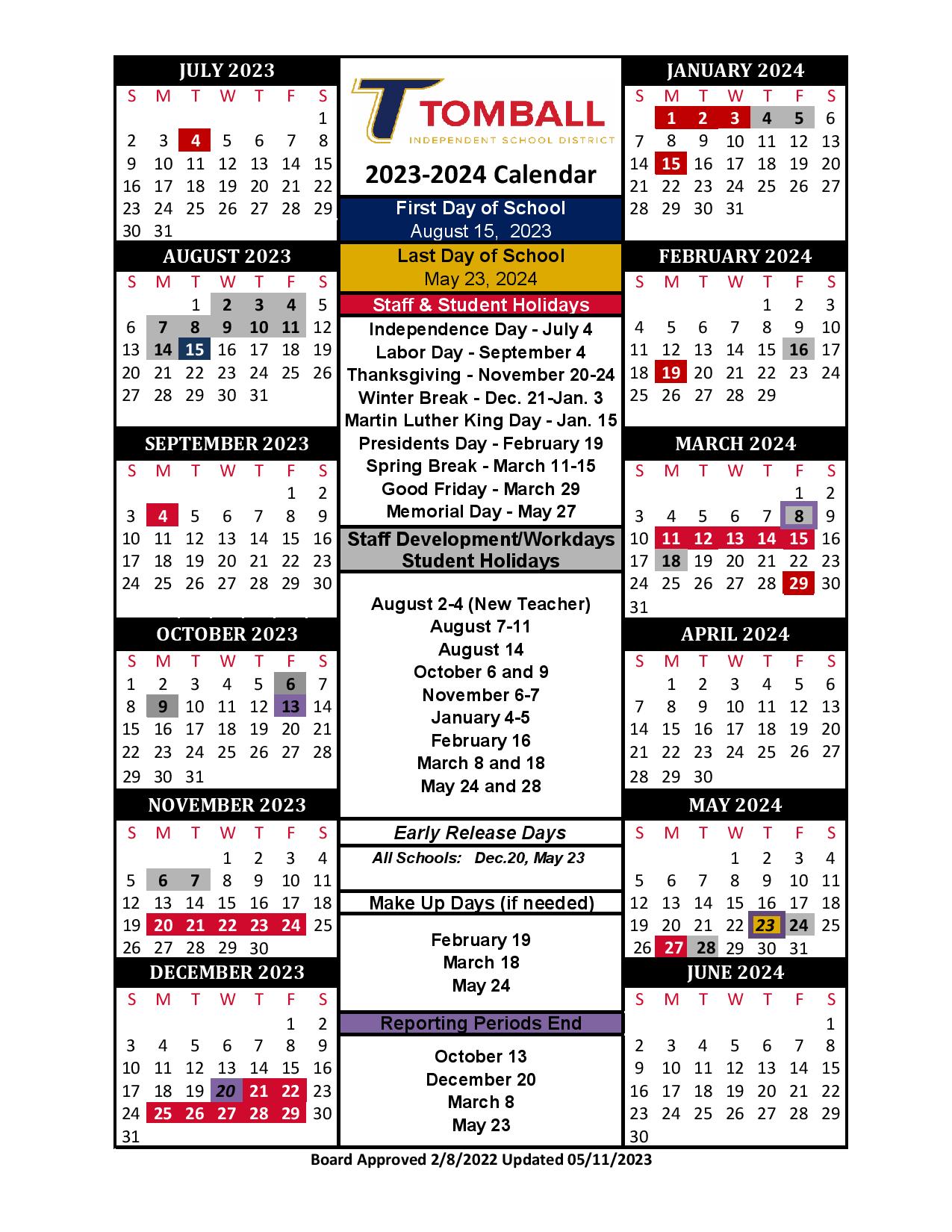 Tomball Independent School District Calendar 20232024