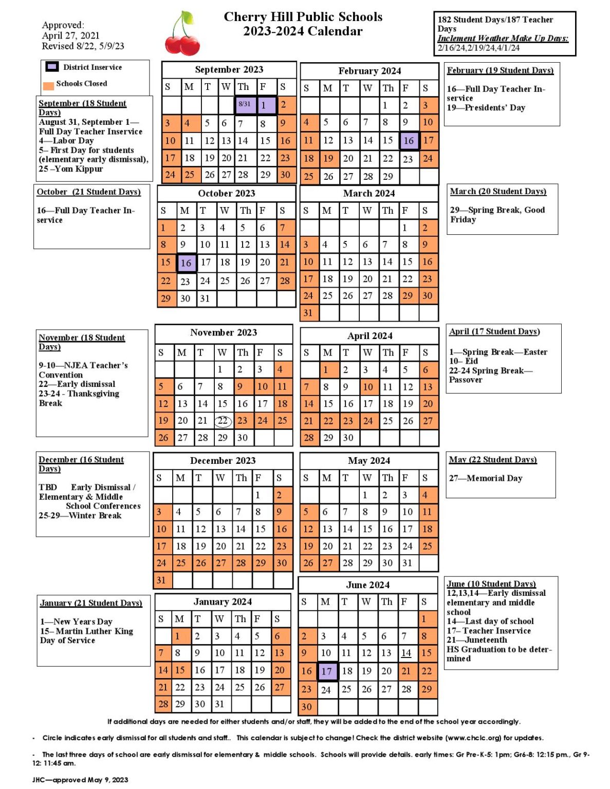 Cherry Hill Public Schools Calendar 20232024 in PDF School Calendar Info