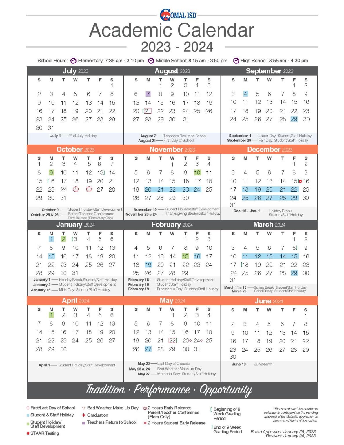 Comal Independent School District Calendar 2023 2024 in PDF