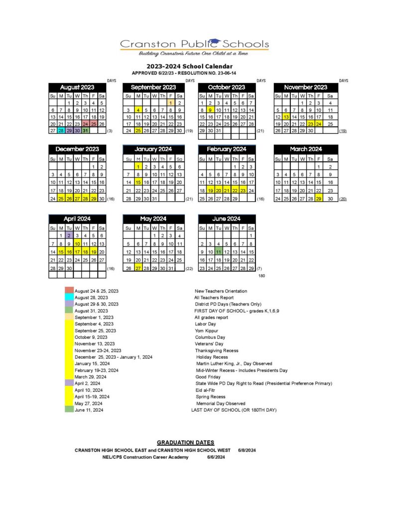 Cranston Public Schools Calendar