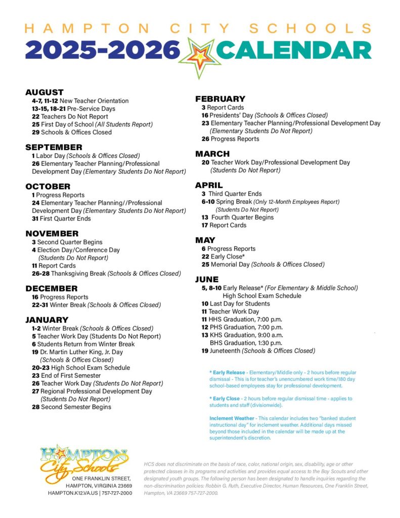 Hampton City Schools Calendar 2025-2026