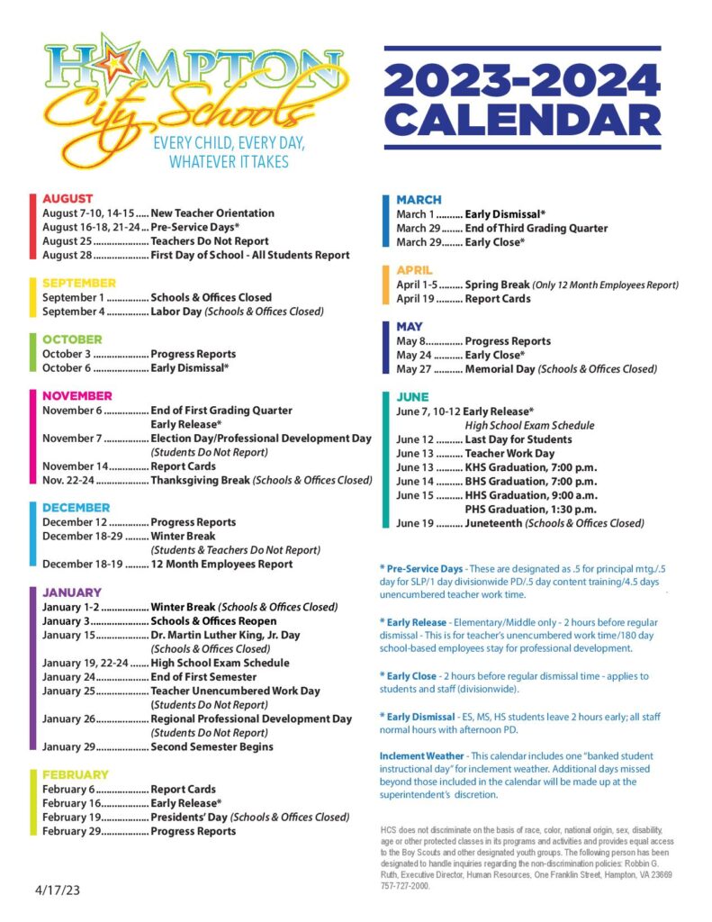 Hampton City Schools Calendar