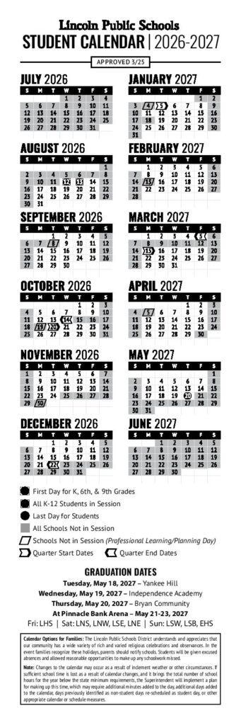 Lincoln Public Schools Calendar 2026-2027