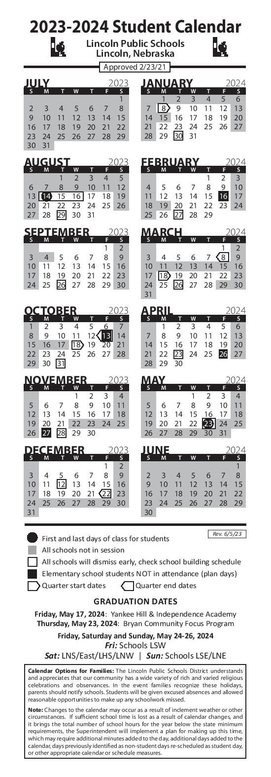 Lincoln Public Schools Calendar 20232024 in PDF