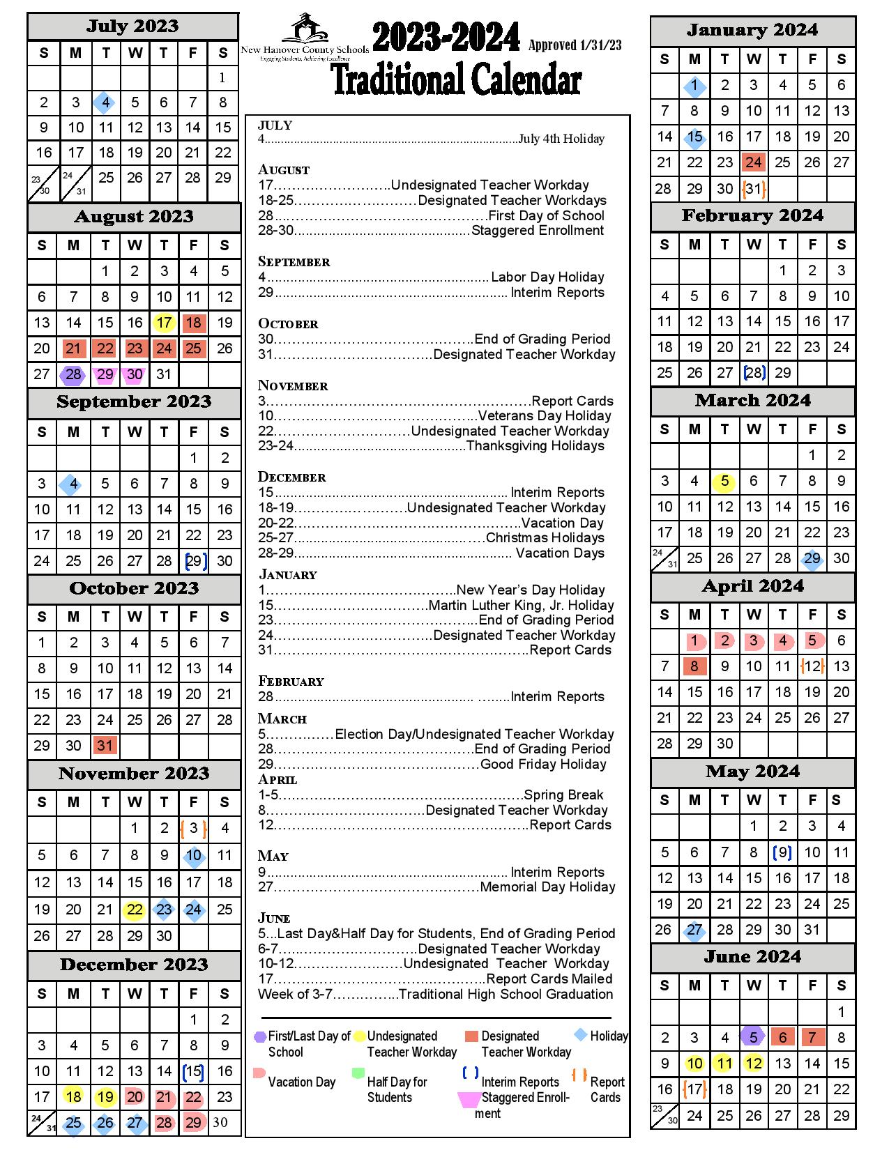New Hanover County Schools Calendar 20232024 in PDF