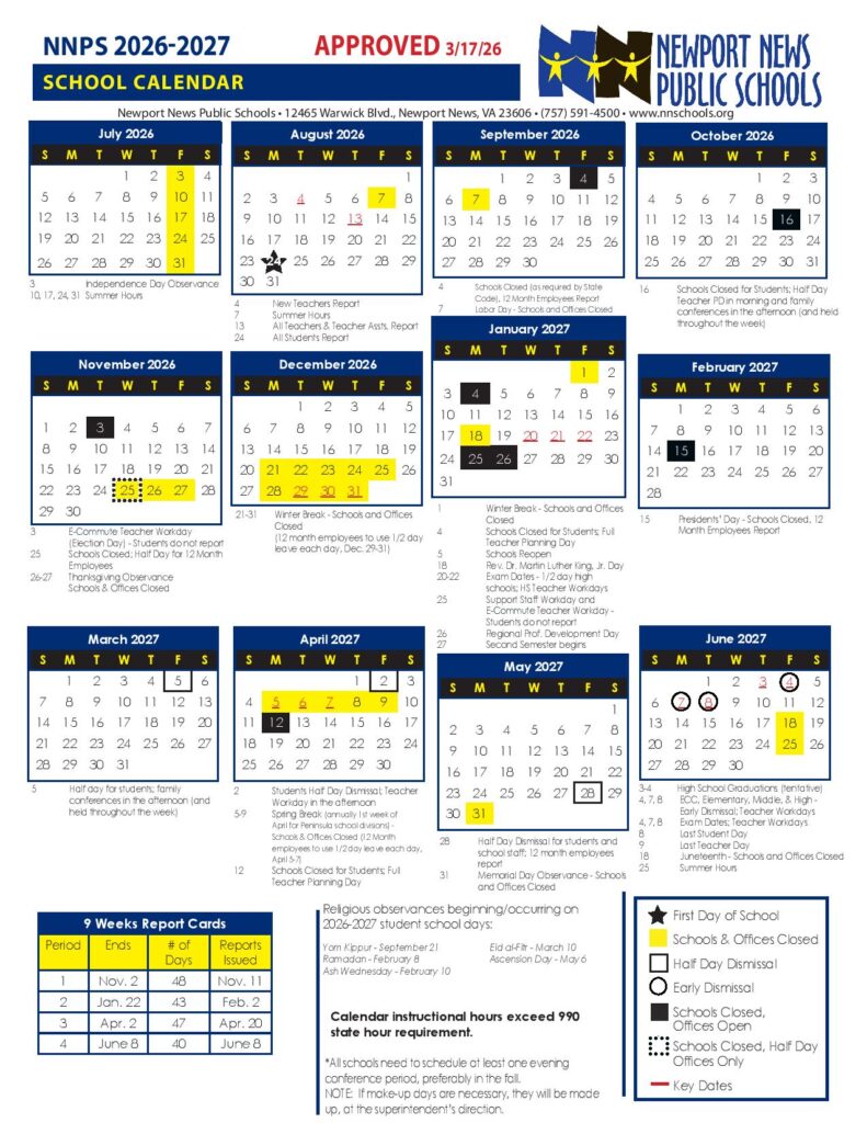 Newport News Public Schools Calendar 2026-2027