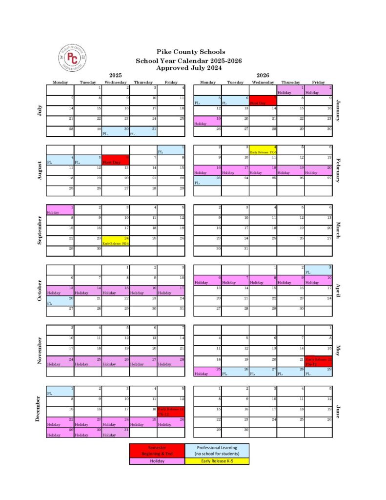 Pike County Schools Calendar 2025-2026
