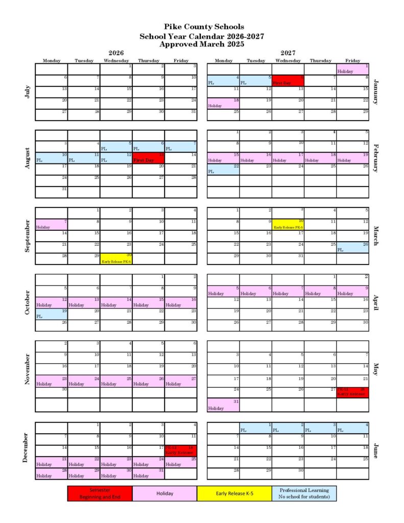 Pike County Schools Calendar 2026-2027