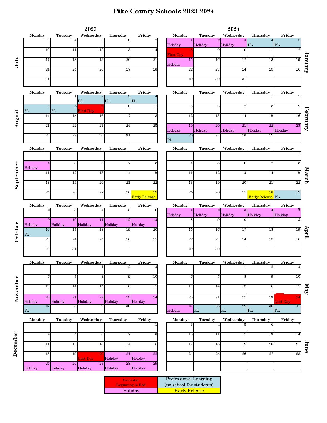 Pike County Schools Calendar 20232024 in PDF