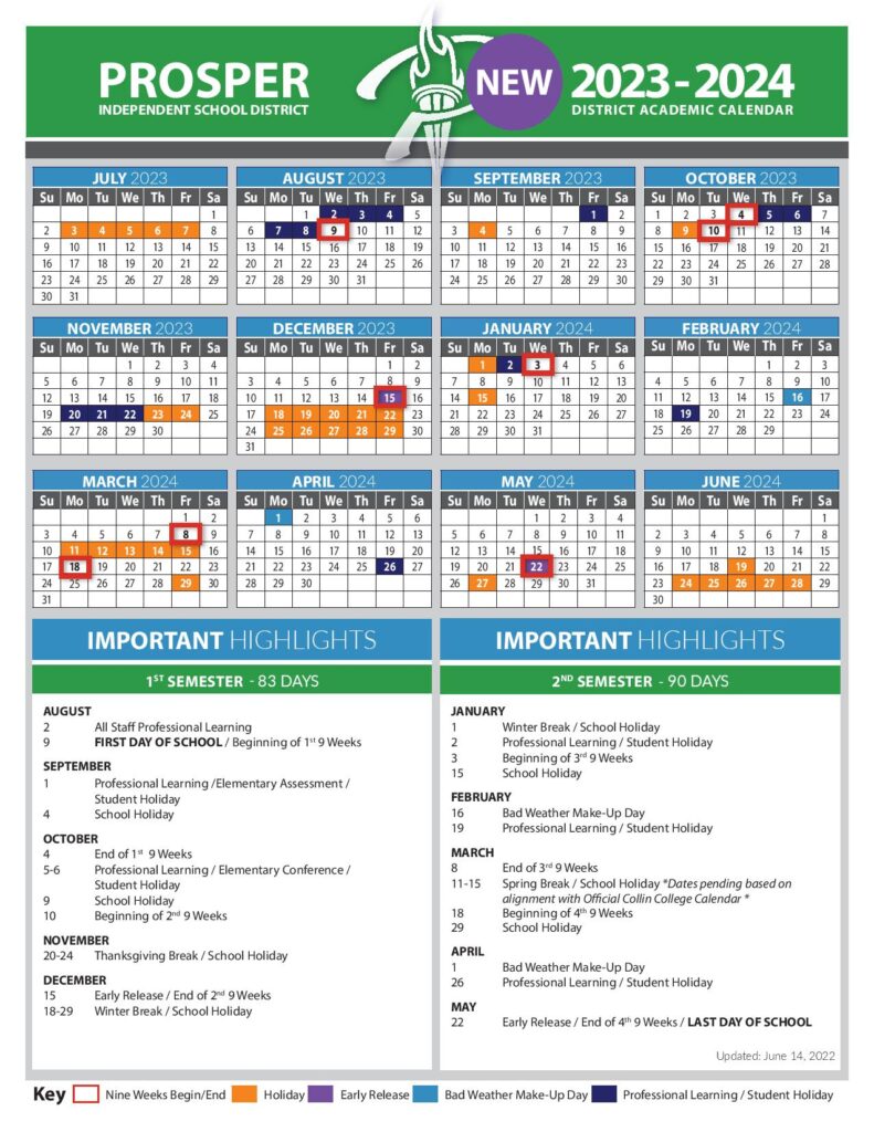 Prosper Independent School District Calendar