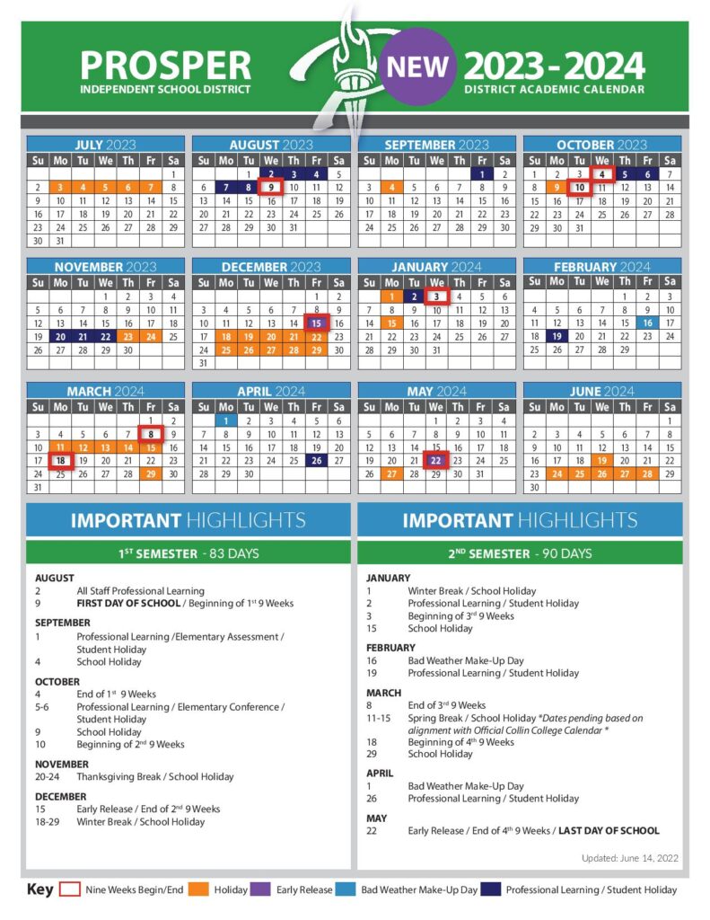 Prosper Independent School District Calendar 2023 2024 Prosper Independent School District Calendar 2023 2024