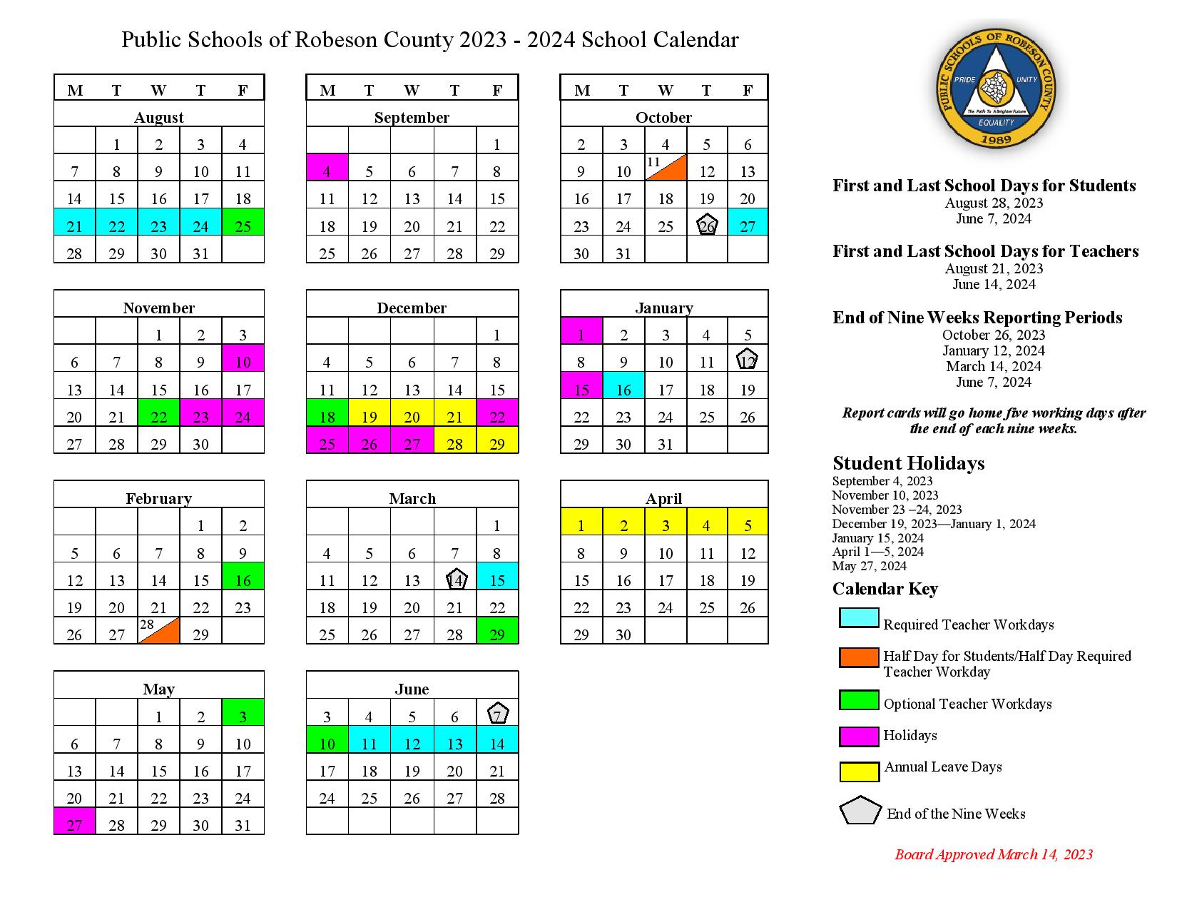 Robeson County Schools Calendar 20232024 in PDF