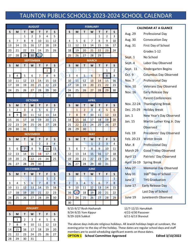 Taunton Public Schools Calendar