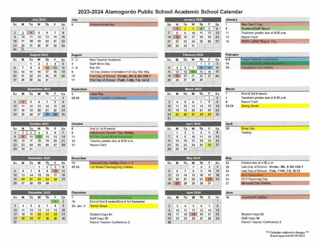 Alamogordo Public Schools Calendar
