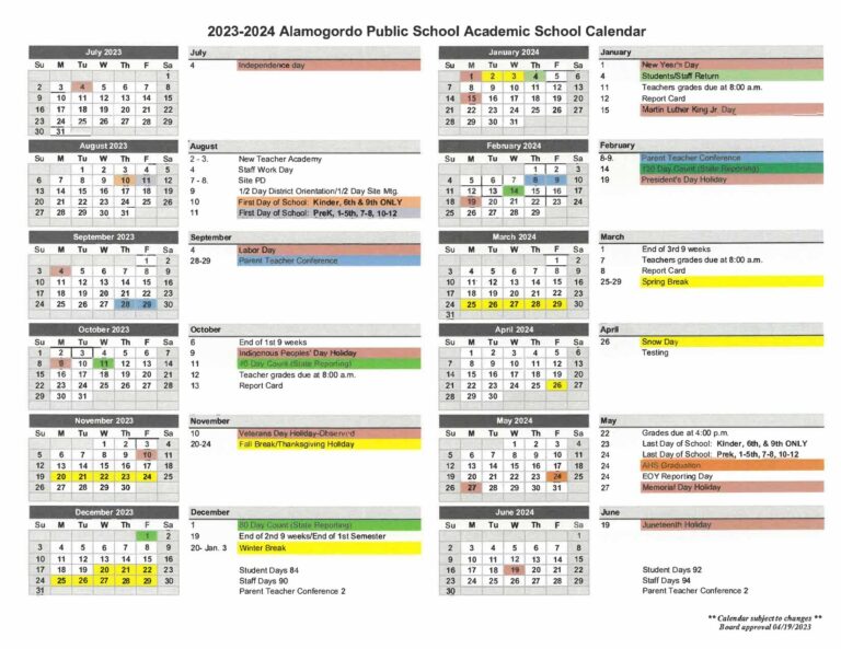 Alamogordo Public Schools Calendar 20232024 in PDF