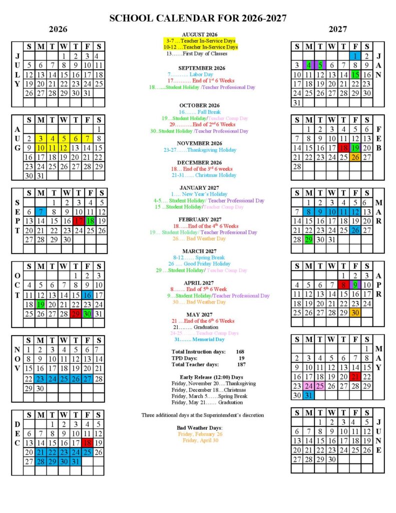 Andrews Independent School District Calendar 2026-2027