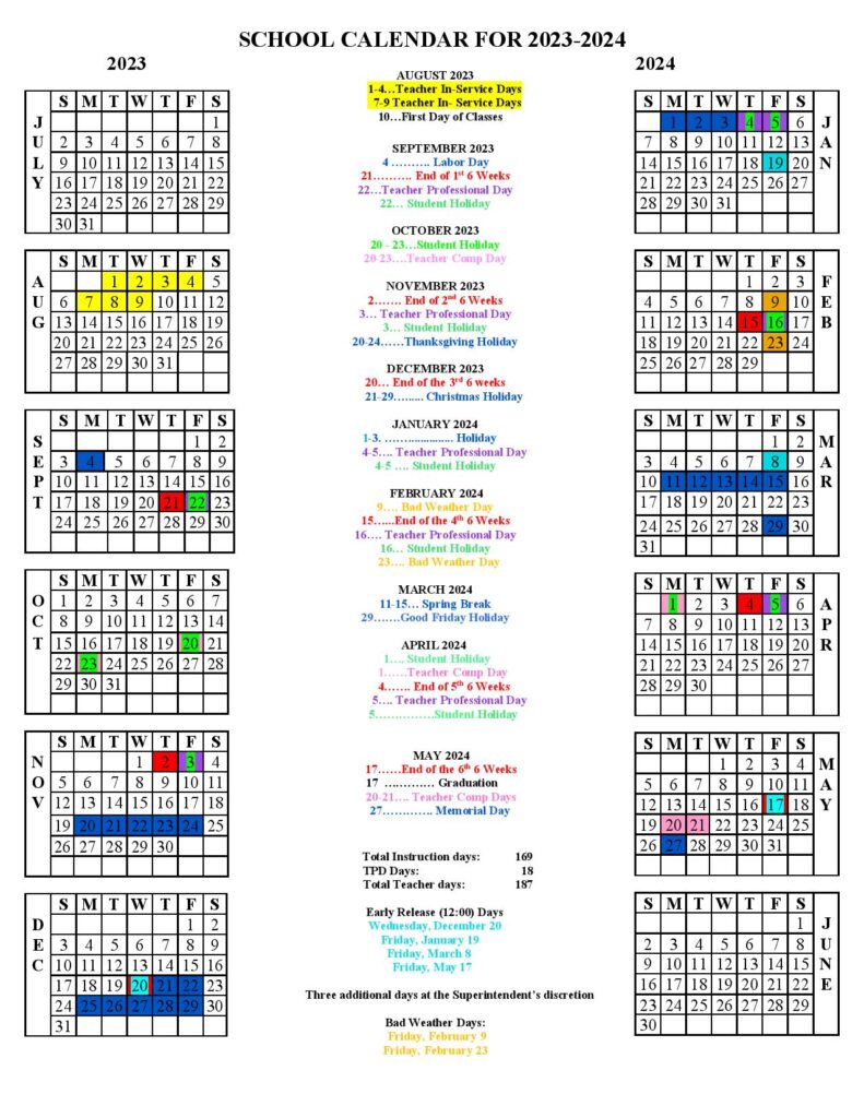 Andrews Independent School District Calendar 2023-2024 in PDF