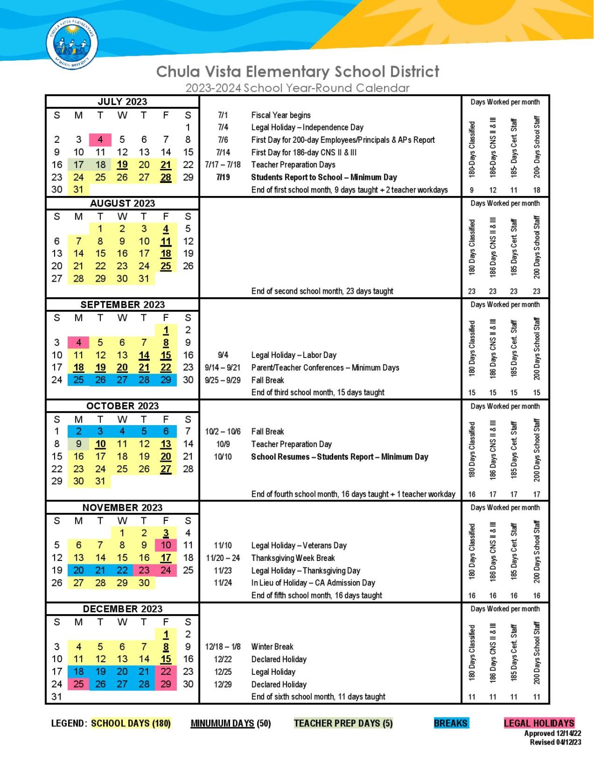 Chula Vista Elementary School District Calendar 2023-2024