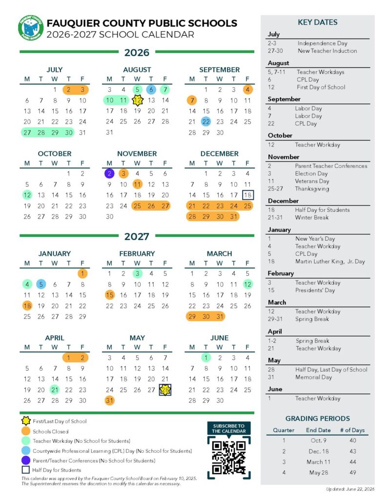 Fauquier County Public Schools Calendar 2026-2027