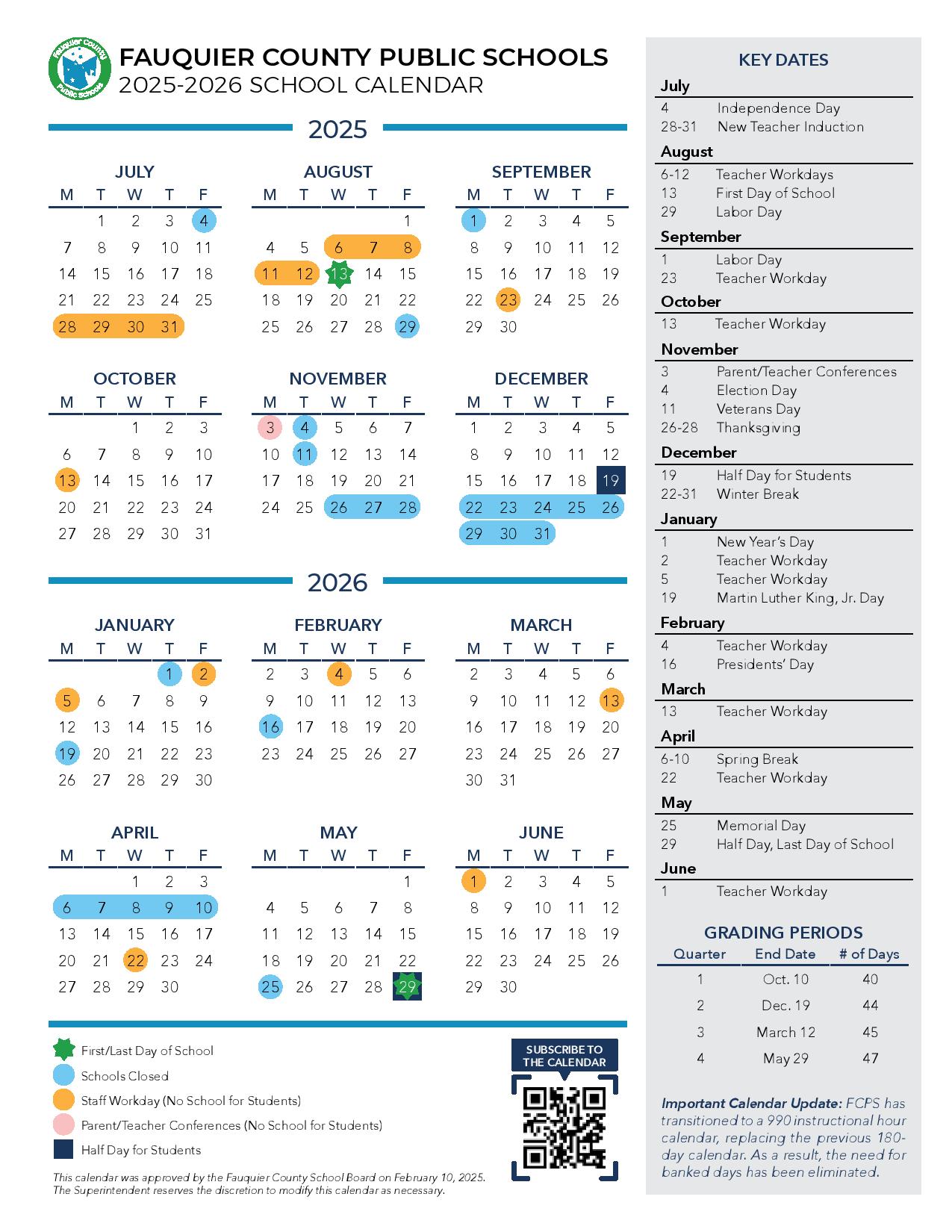 Fauquier County Public Schools Calendar 2025 2026 in PDF