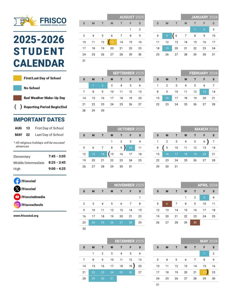 Frisco Independent School District Calendar 2025-2026