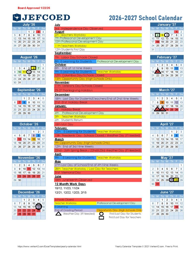 Jefferson County Schools Calendar 2026-2027