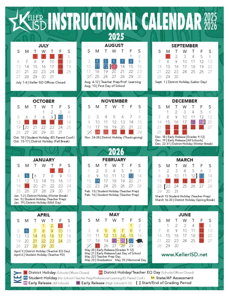 Keller Independent School District Calendar 2025-2026