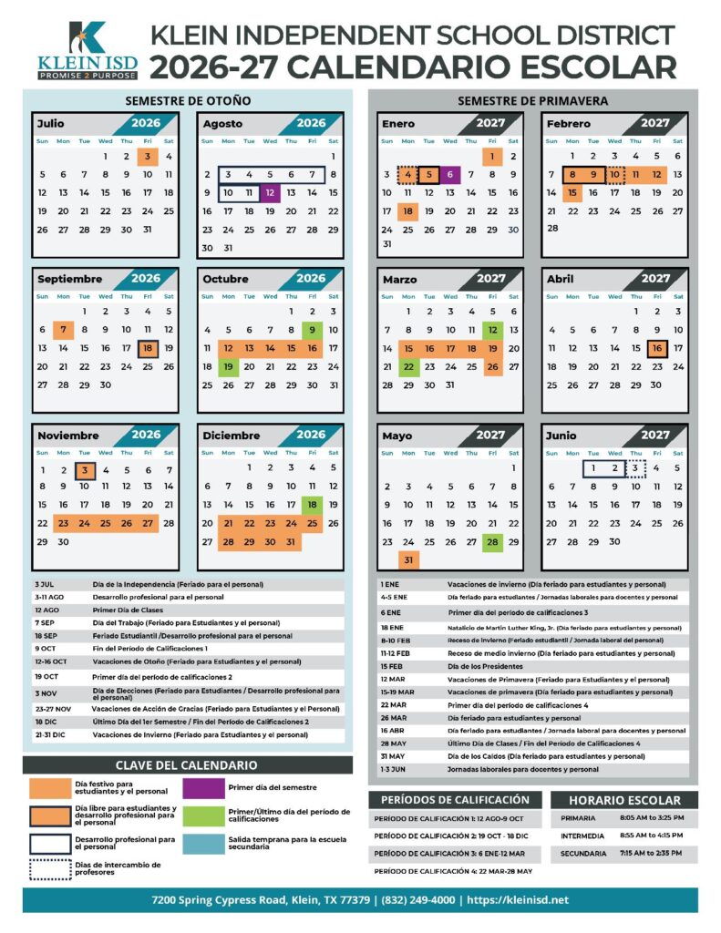 Klein Independent School District Calendar 2026-2027