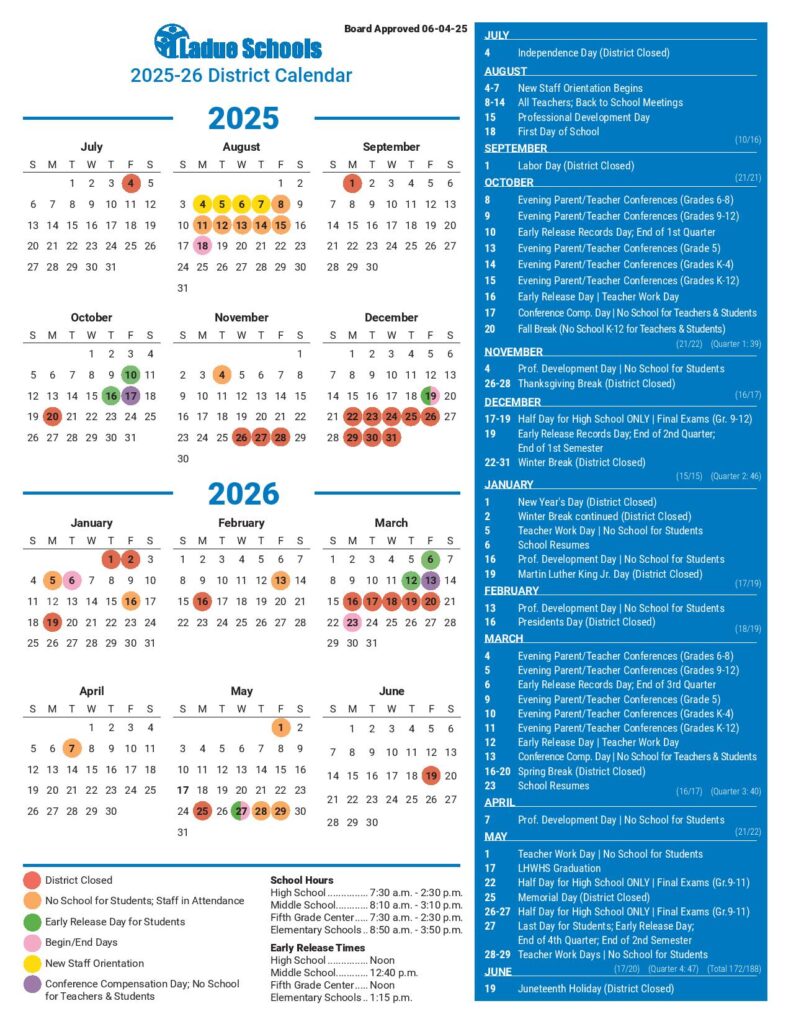 Ladue School District Calendar 2025-2026