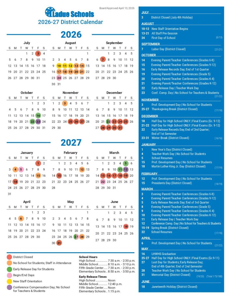 Ladue School District Calendar 2026-2027