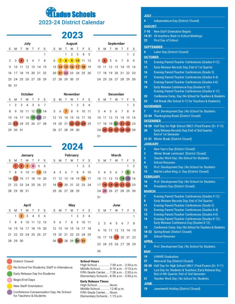 Ladue School District Calendar 2023-2024 in PDF