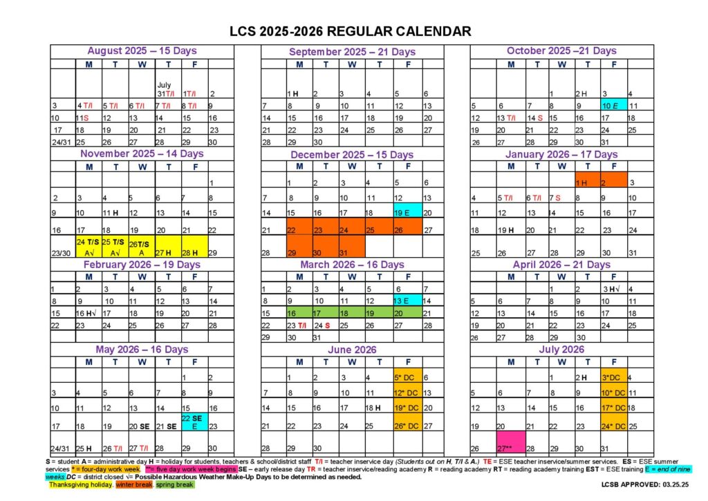 Leon County Schools Calendar 2025-2026