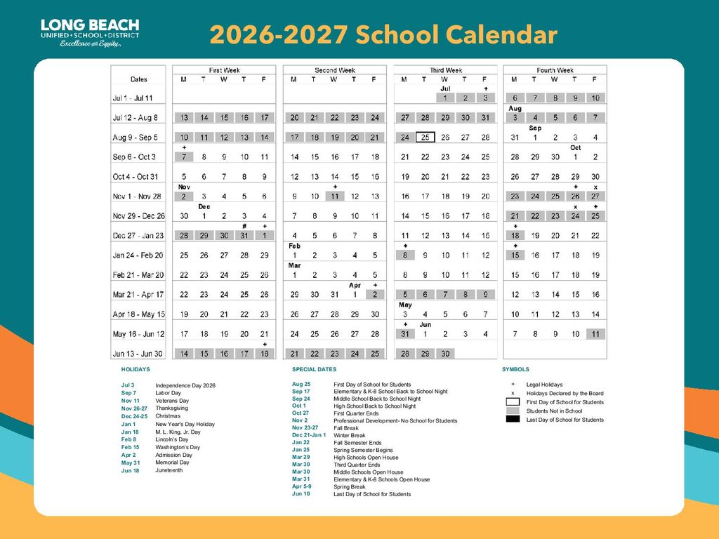 Long Beach Unified School District Calendar 2026-2027