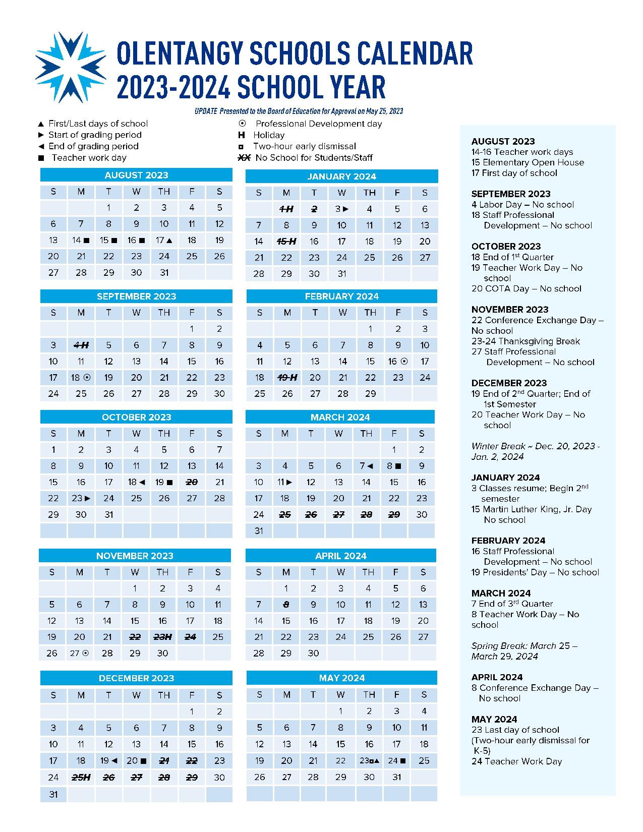 Olentangy Local School District Calendar 20232024 in PDF