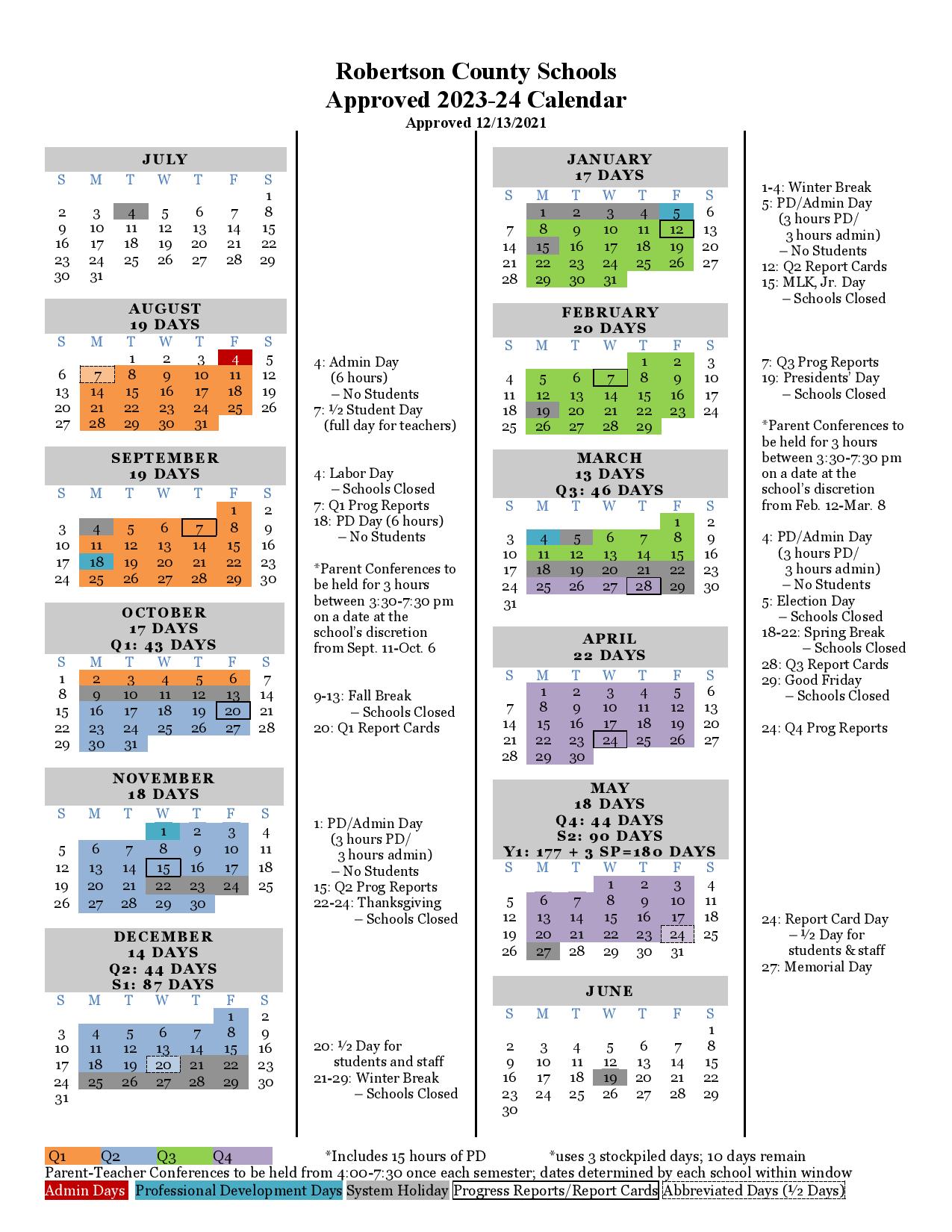 Robertson County Schools Calendar 20232024 in PDF