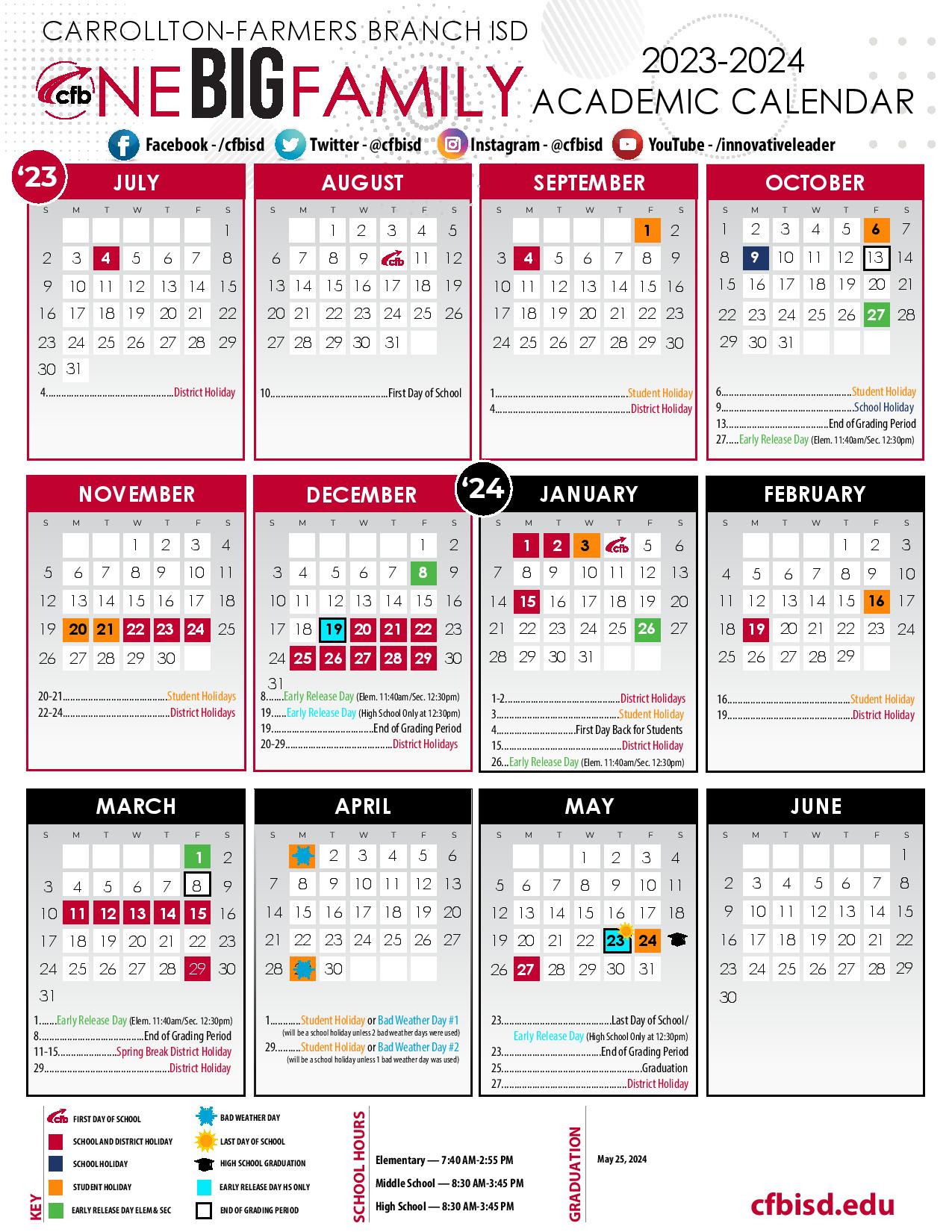 CarrolltonFarmers Branch ISD Calendar 20232024 in PDF