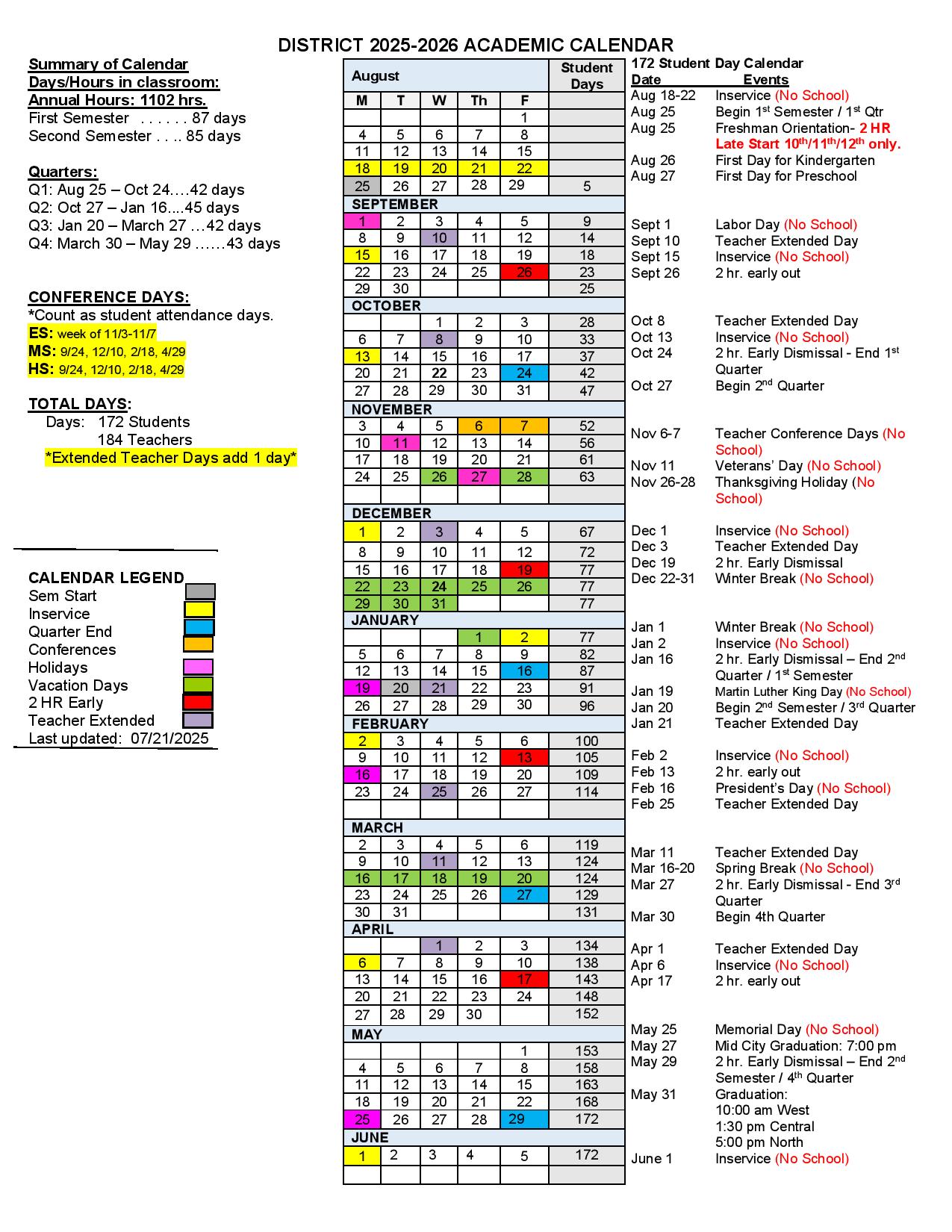 Davenport Community School District Calendar 2025 2026