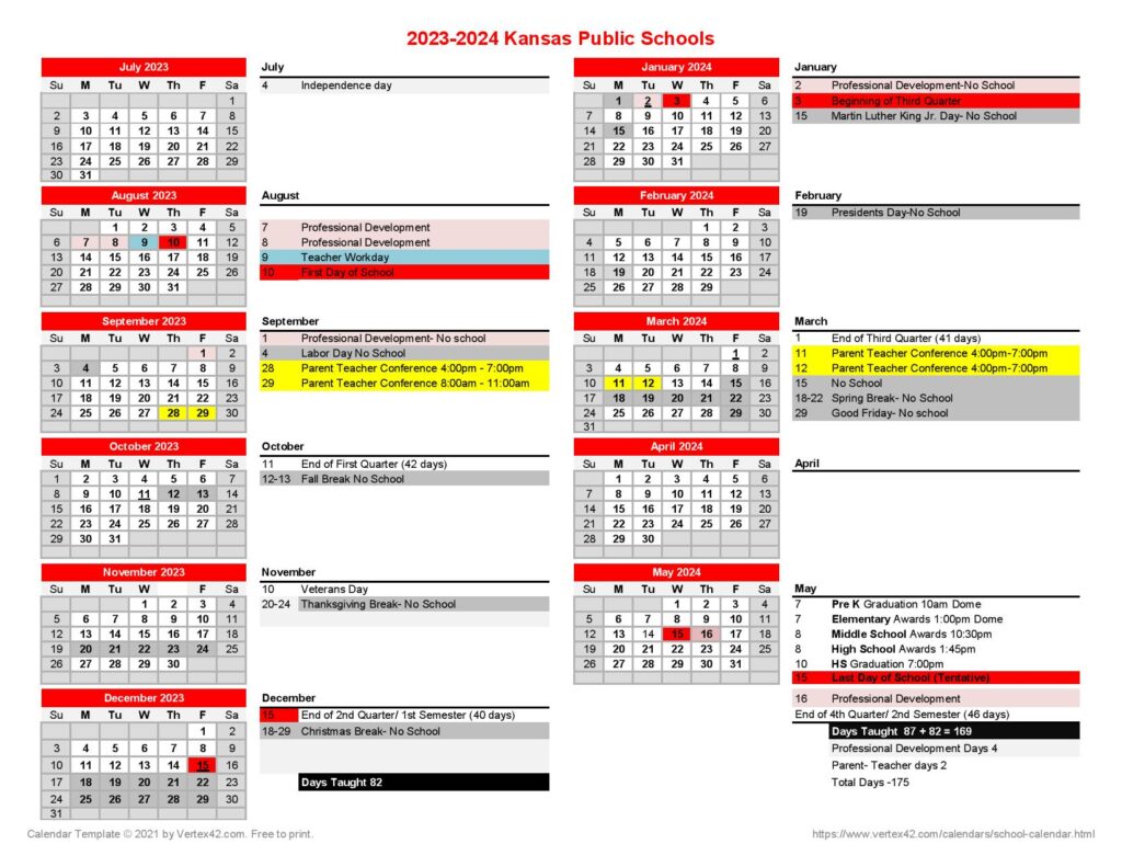 Kansas Public Schools Calendar